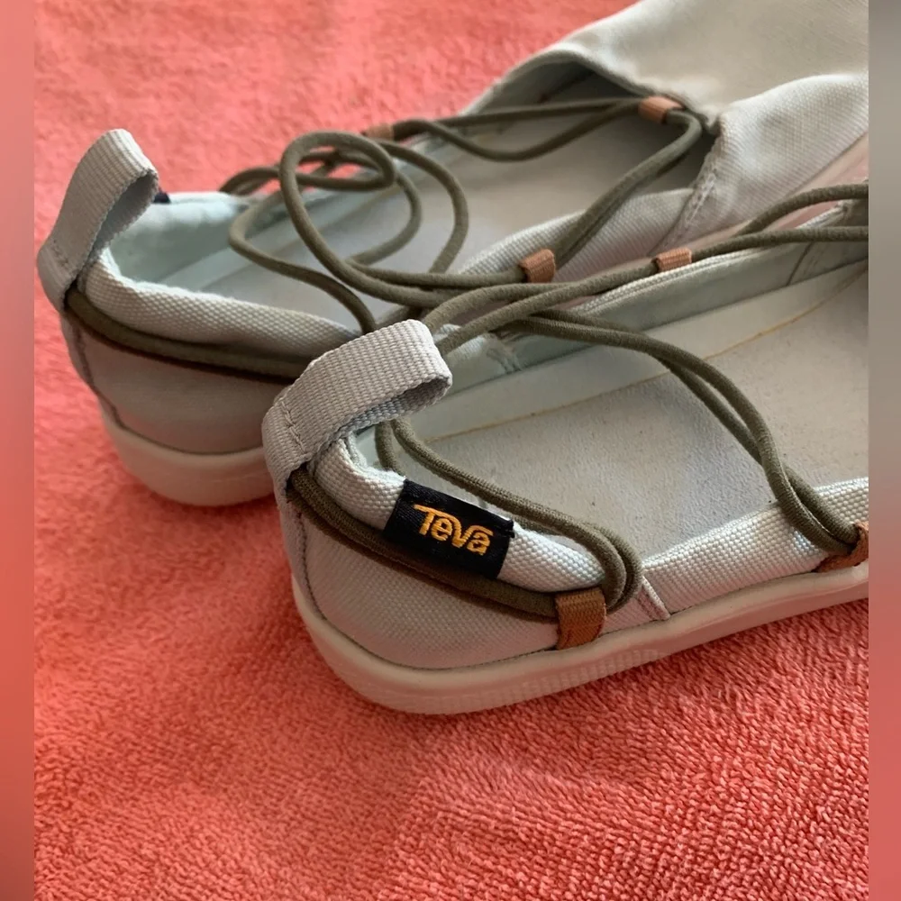 Teva Women's Cream Canvas Ballet Flat with Olive Wrap Laces